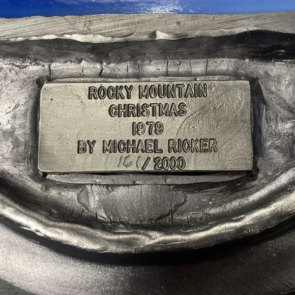 Vintage 1979 Michael Ricker‎ Rocky Mountain Christmas Pewter Glass Wall Plaque